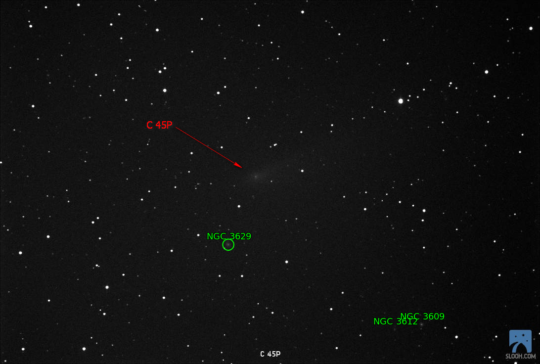 C 45P+galaxies (11h 20m 00s Dec. +27° 10' 00)_Canary Islands 2 Wide Field Feb 27th, 2017 202732 UTC_annotée.jpg